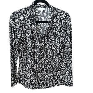 Charter Club Women's Floral V-Neck Blouse Petites M Long Sleeve